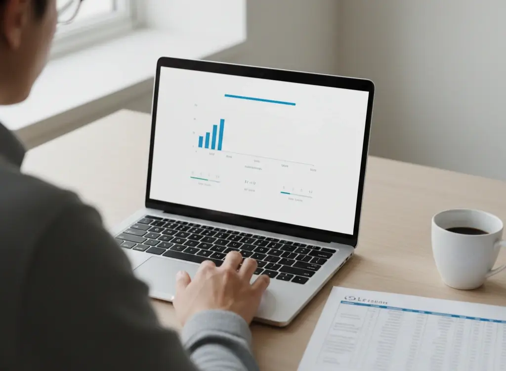 Schermo di un laptop che mostra statistiche di una partita di calcio con grafici semplici