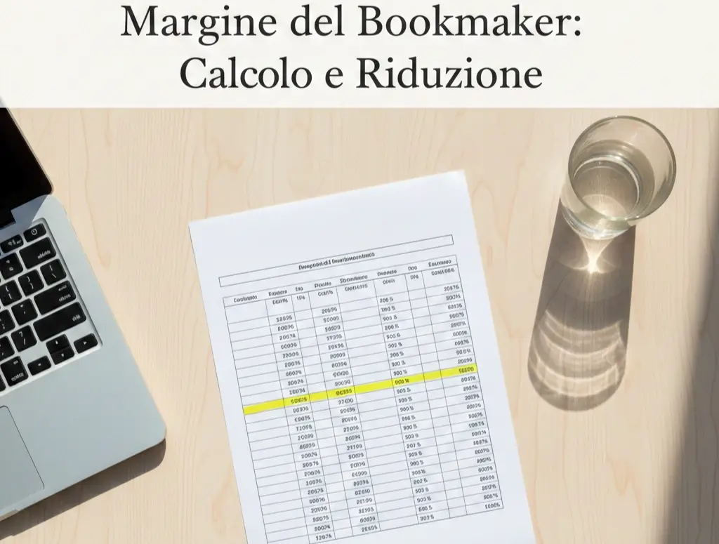Documento con percentuali di margine del bookmaker su una scrivania ordinata con luce naturale