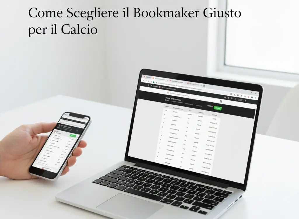 Smartphone e laptop su una scrivania che mostrano diverse piattaforme di scommesse per confrontare le quote