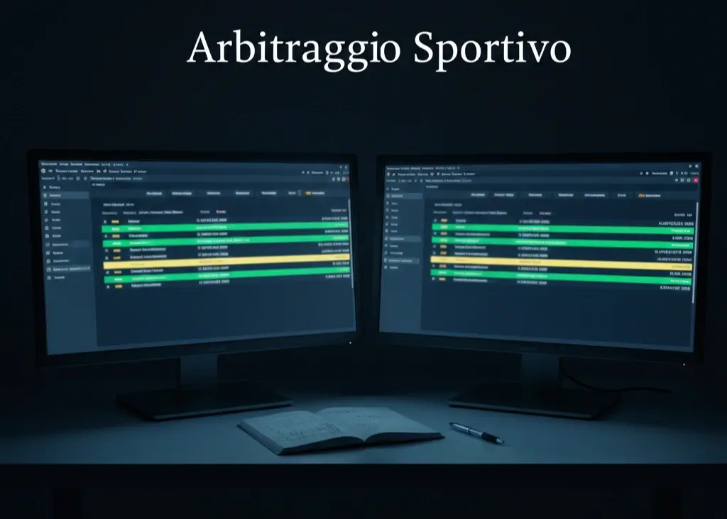 Due schermi affiancati che mostrano quote diverse per la stessa partita di calcio, rappresentando una surebet