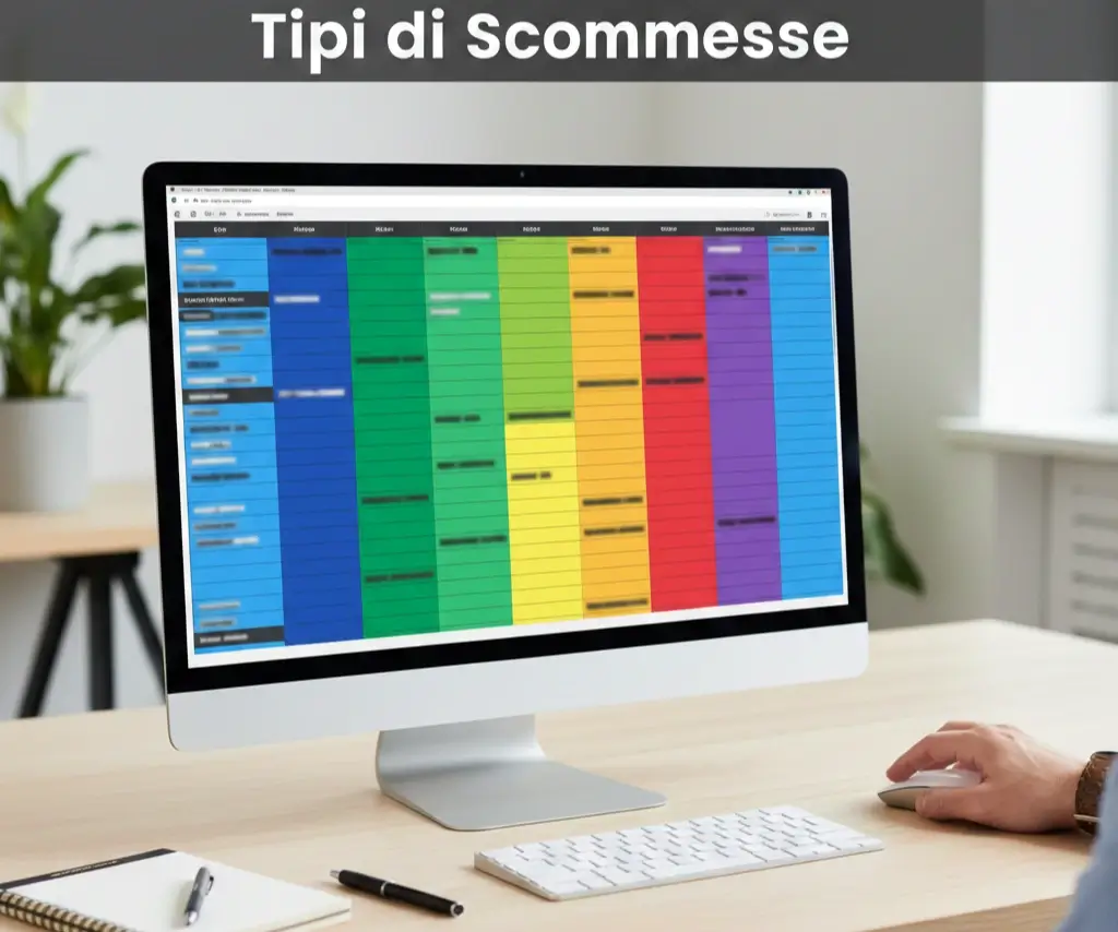 Panoramica di diversi mercati di scommesse calcio su uno schermo, rappresentando 1X2, under/over e handicap